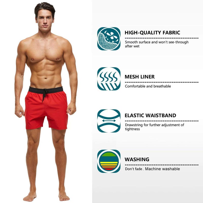 Tyhengta Mens Swim Trunks Quick Dry Stretch Shorts with Zipper Pockets and Mesh Lining Red 34 - Image 3